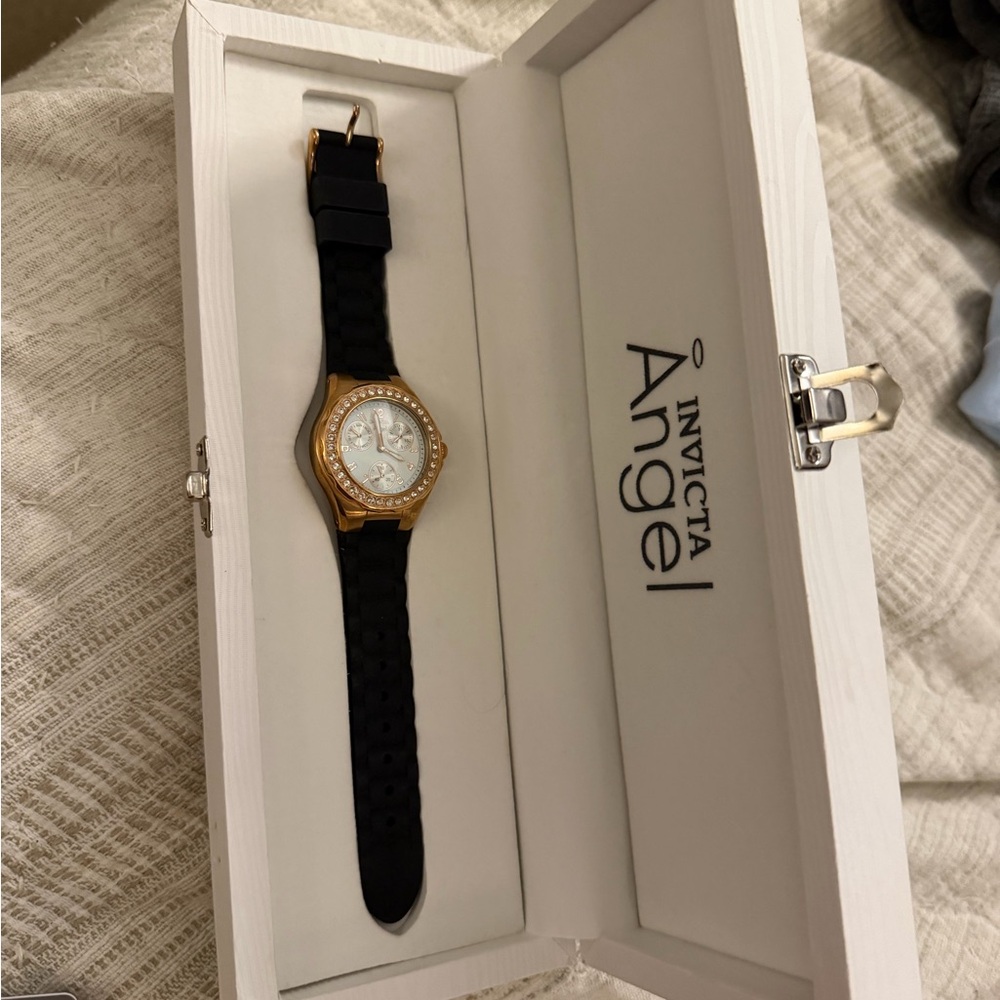 Invicta Angel rose Gold-Tone Watch with Black Silicone Strap